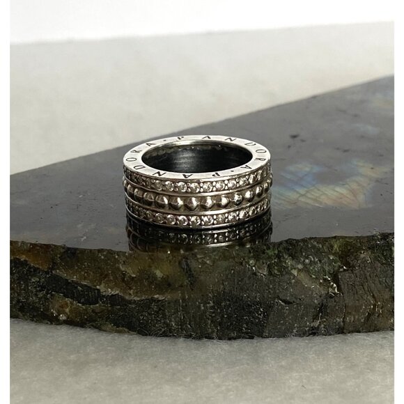 Authentic Pandora Sterling Silver 925 Cubic Zirconia Wide Band Forever Ring Sz 6 - Picture 13 of 16